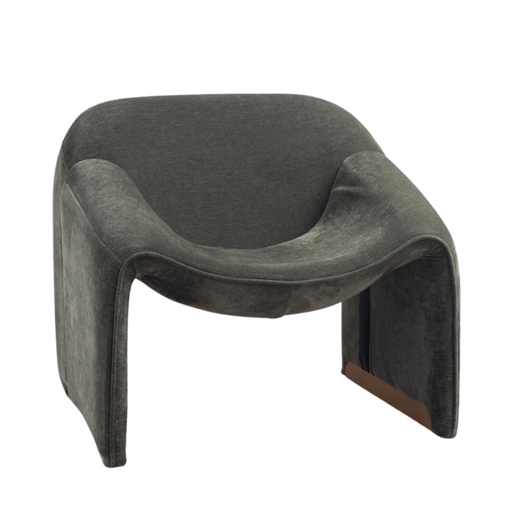 Poltrona Veluna in ciniglia con base in metallo dorato – Stile Japandi | Collezione Sabi - immagine 9
