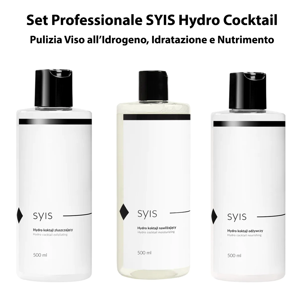 Set Professionale SYIS Hydro Cocktail 3x500 ml per Pulizia Viso all’Idrogeno, Idratazione e Nutrimento della Pelle