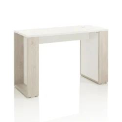 Tavolo Manicure Doppia Postazione Professionale con Scaffale Centrale Spazio Doppio in Larice Naturale e Laminato Bianco XaniPro - immagine 3