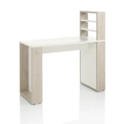 Alternative view of Tavolo Manicure Doppia Postazione Professionale con Scaffale Centrale Spazio Doppio in Larice Naturale e Laminato Bianco XaniPro