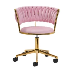 Poltroncina Girevole Glamour con Base Oro per Centro Estetico, Nail Salon e Reception - immagine 7