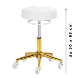 Sgabello per Estetista con Ruote Regolabile Bianco Oro o Nero Oro per pedicure H 50 cm - immagine 4