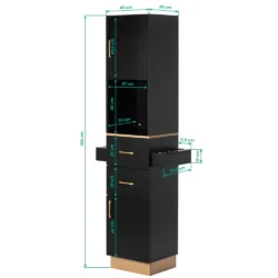 Totem Postazione da Parrucchiere con Cassetti Porta Accessori Nero e Oro - immagine 4