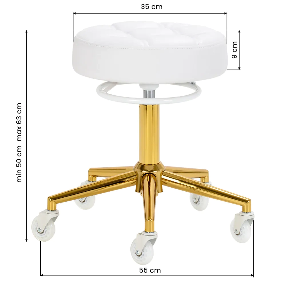 Sgabello per Estetista con Ruote Regolabile Bianco Oro o Nero Oro per pedicure H 50 cm - immagine 3