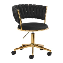 Poltroncina Girevole Glamour con Base Oro per Centro Estetico, Nail Salon e Reception - immagine 4