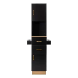 Totem Postazione da Parrucchiere con Cassetti Porta Accessori Nero e Oro - immagine 9