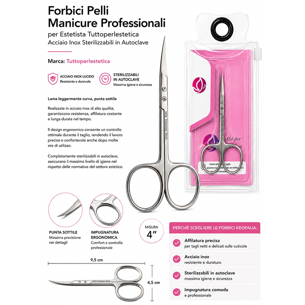 Forbici pelli Manicure Professionali per Estetista Tuttoperlestetica Acciaio Inox Sterilizzabili in Autoclave - immagine 3