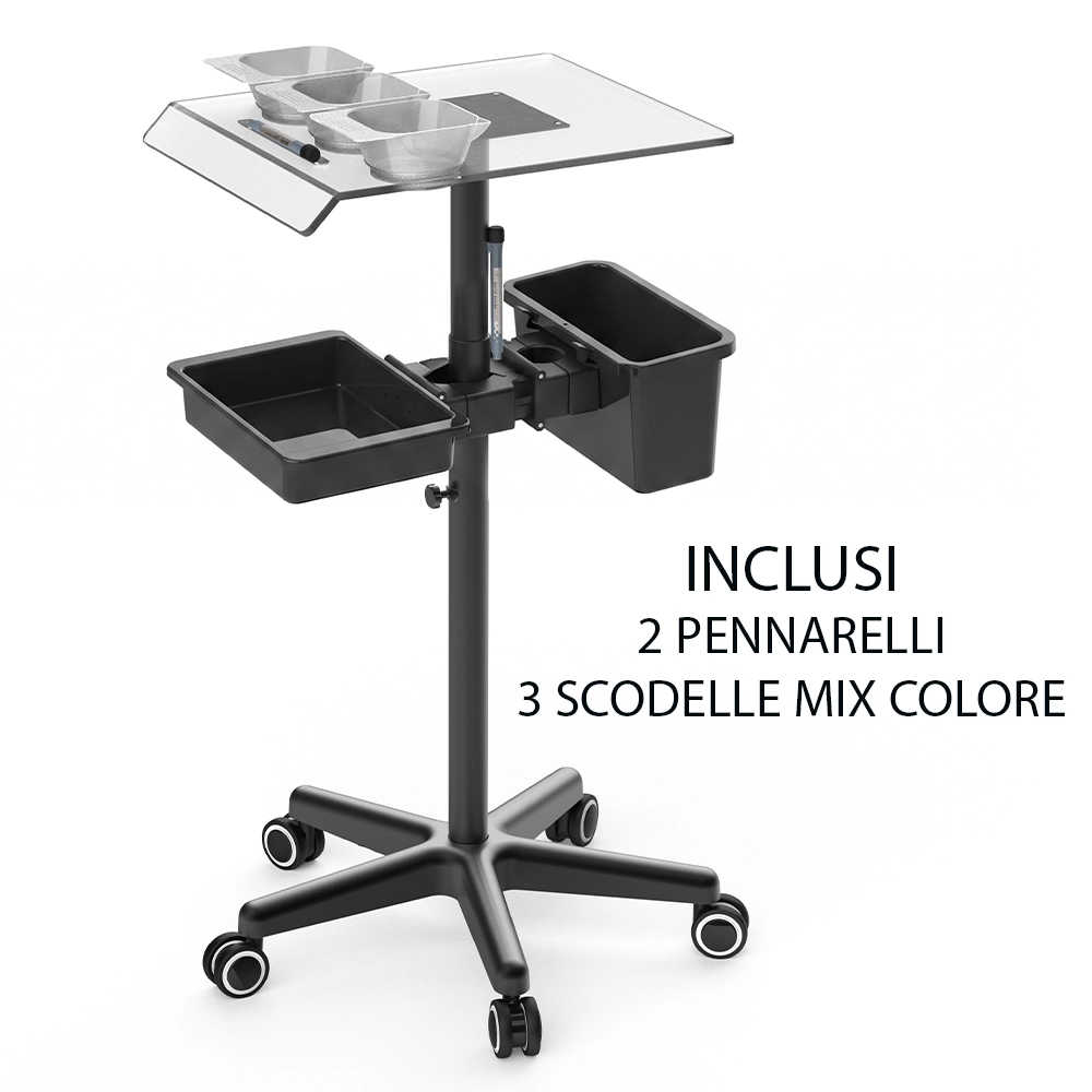 CARRELLO PER TINTURA PROFESSIONALE DA PARRUCCHIERE CON SCODELLE