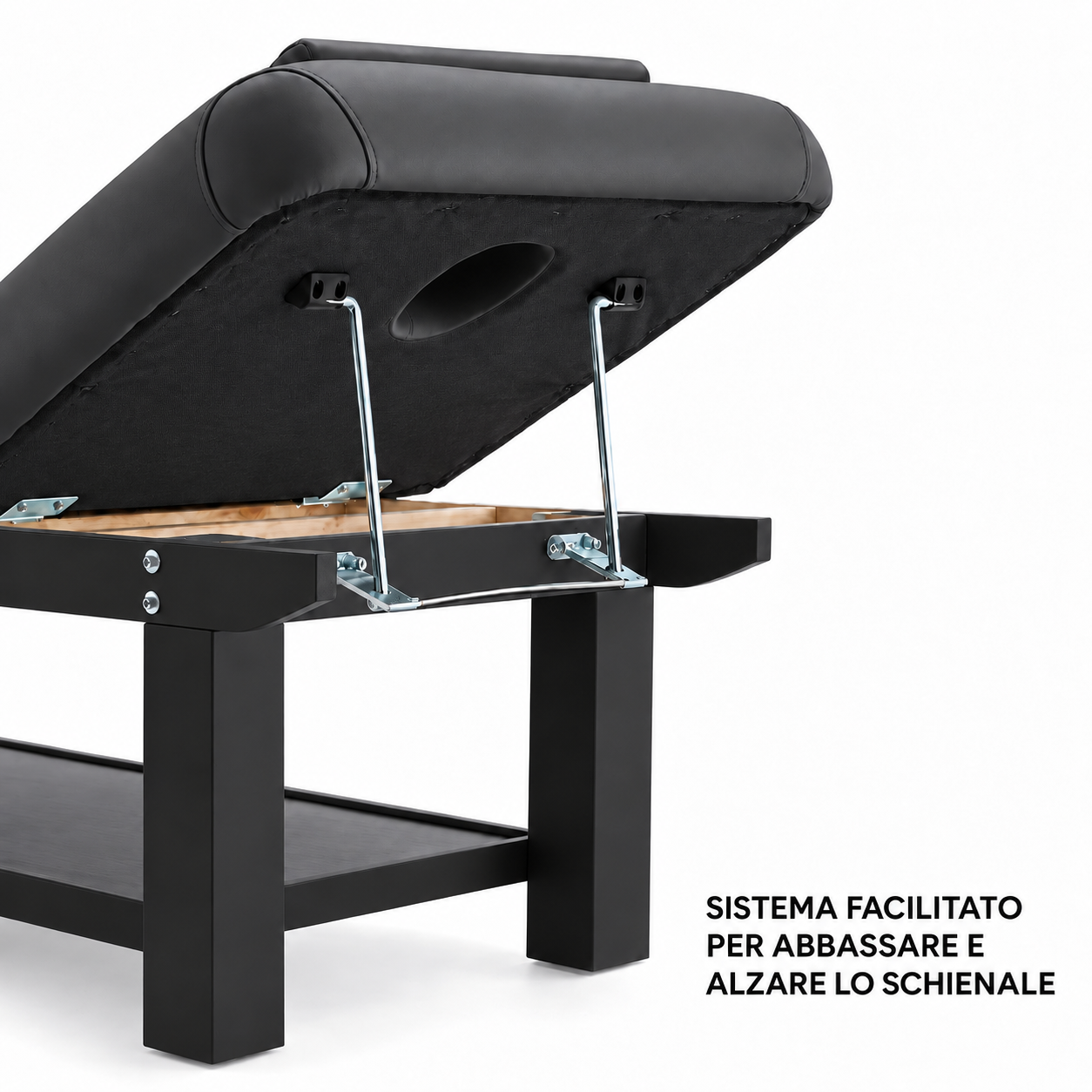 Lettino per massaggio in legno Professionale per Centri Estetici Grigio Nero Spa e Massaggi con ripiano - immagine 3
