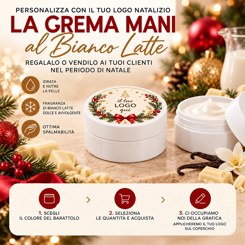 crema mani bianco latte con logo personalizzato bianca