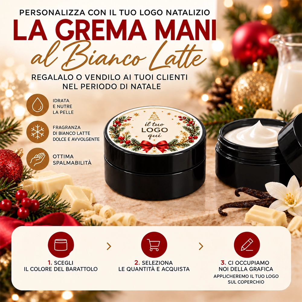 crema mani bianco latte personalizzata barattolo nero