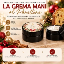 crema mani panettone personalizzata con il tuo logo barattolo nero