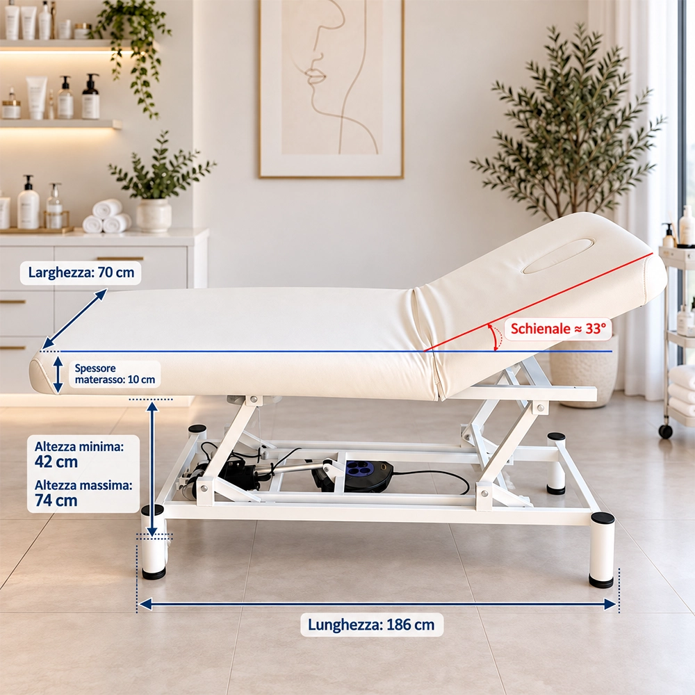 Lettino Elettrico Professionale 1 Motore per Centro Estetico, SPA e Massaggi Altezza 42-74 cm Bianco - immagine 4