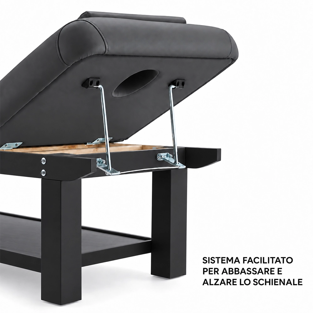 Lettino per massaggio in legno Professionale per Centri Estetici Grigio Nero Spa e Massaggi con ripiano - immagine 2