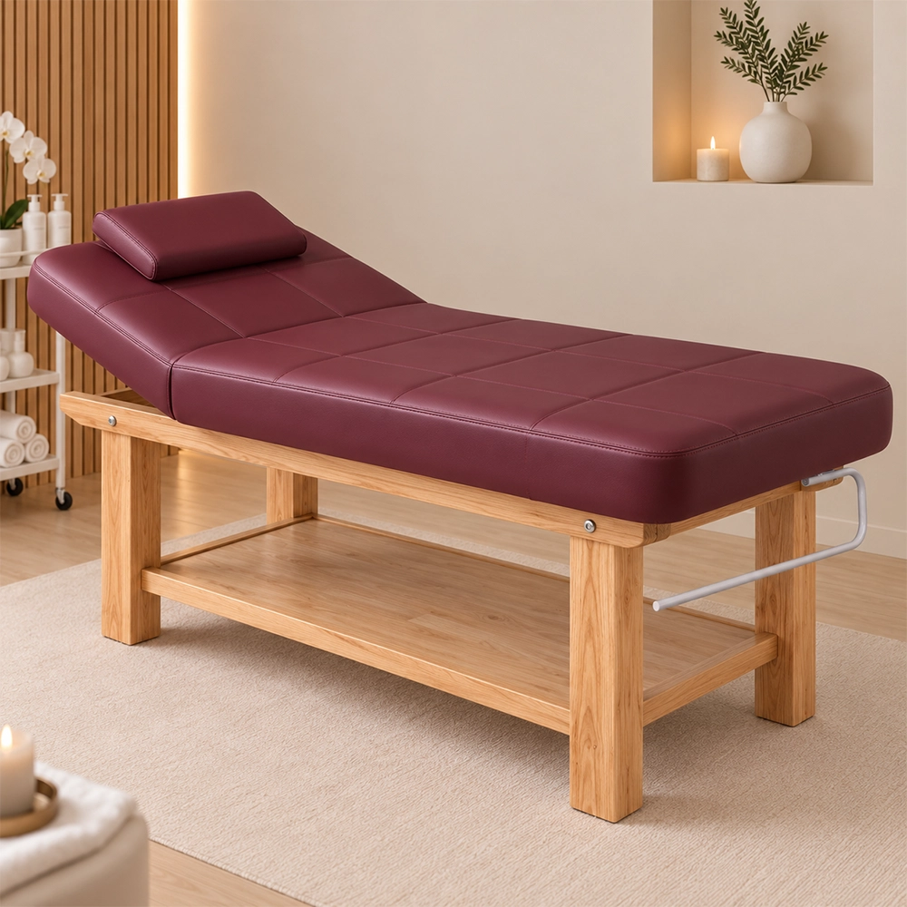 lettino da massaggio bordeaux con ripiano spa centro estetico