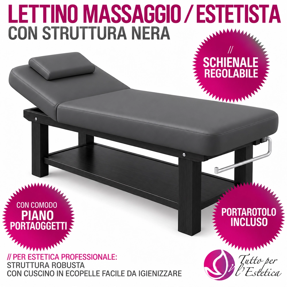 lettino da massaggio nero con ripiano