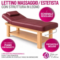 lettino da massaggio professionale in legno con ripiano bordeaux