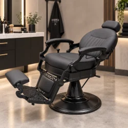 poltrona barbiere uomo per taglio capelli nera reclinabile