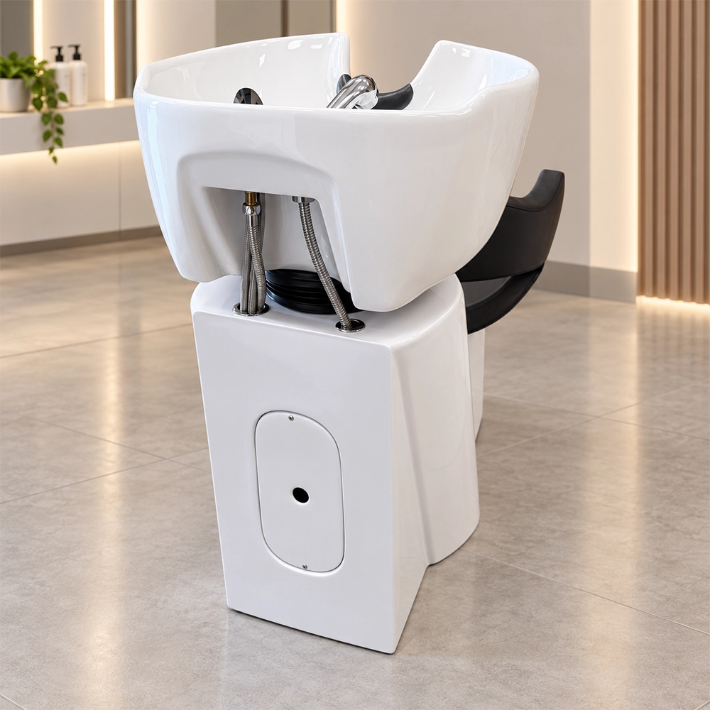 Lavatesta da Parrucchiere Bianco e Nero con Vasca in Ceramica Basculante - immagine 3