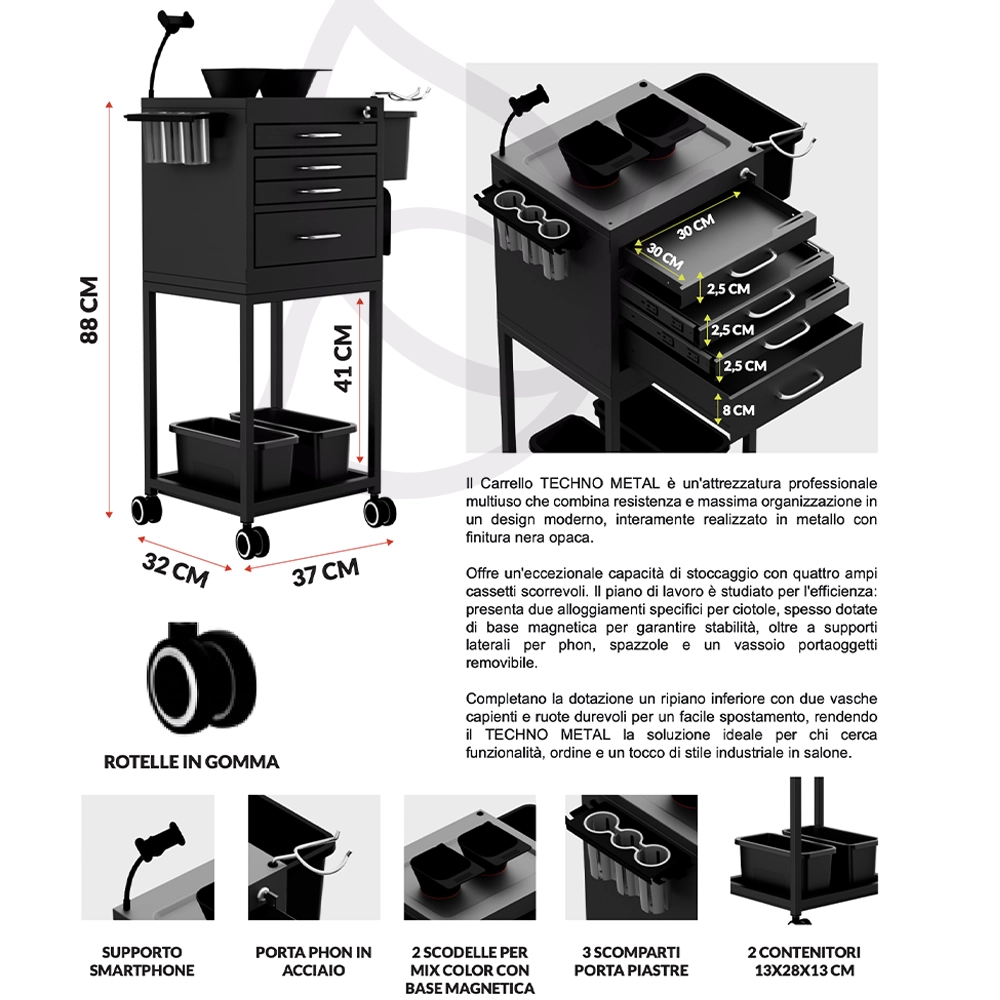 scheda tecnica carrello in metallo techno melcap