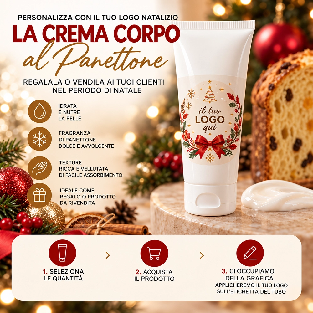 tubo crema corpo profumo panettone da 100 ml logo personalizzato