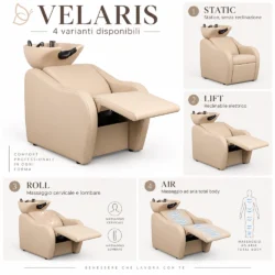 Lavatesta Professionale per parrucchiere Velaris colore Beige con Vasca Beige – 4 Versioni Disponibili