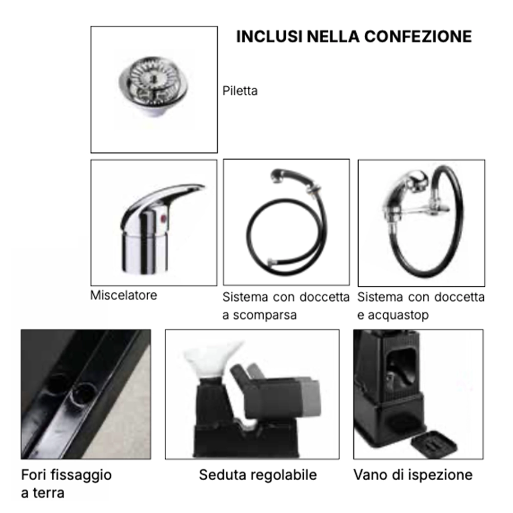 Lavatesta Parrucchiere Professionale Georgia con Seduta Regolabile Vasca in Ceramica Bianca o Nera - immagine 5