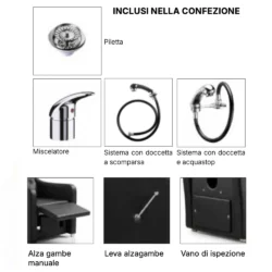 Poltrona Lavatesta Parrucchiere Professionale Chester con Poggiagambe Regolabile – Ecopelle Nera Trapuntata - immagine 5
