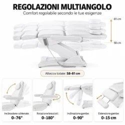 Lettino Elettrico Professionale per Estetista e Centro Estetico Bianco con telecomando - immagine 6
