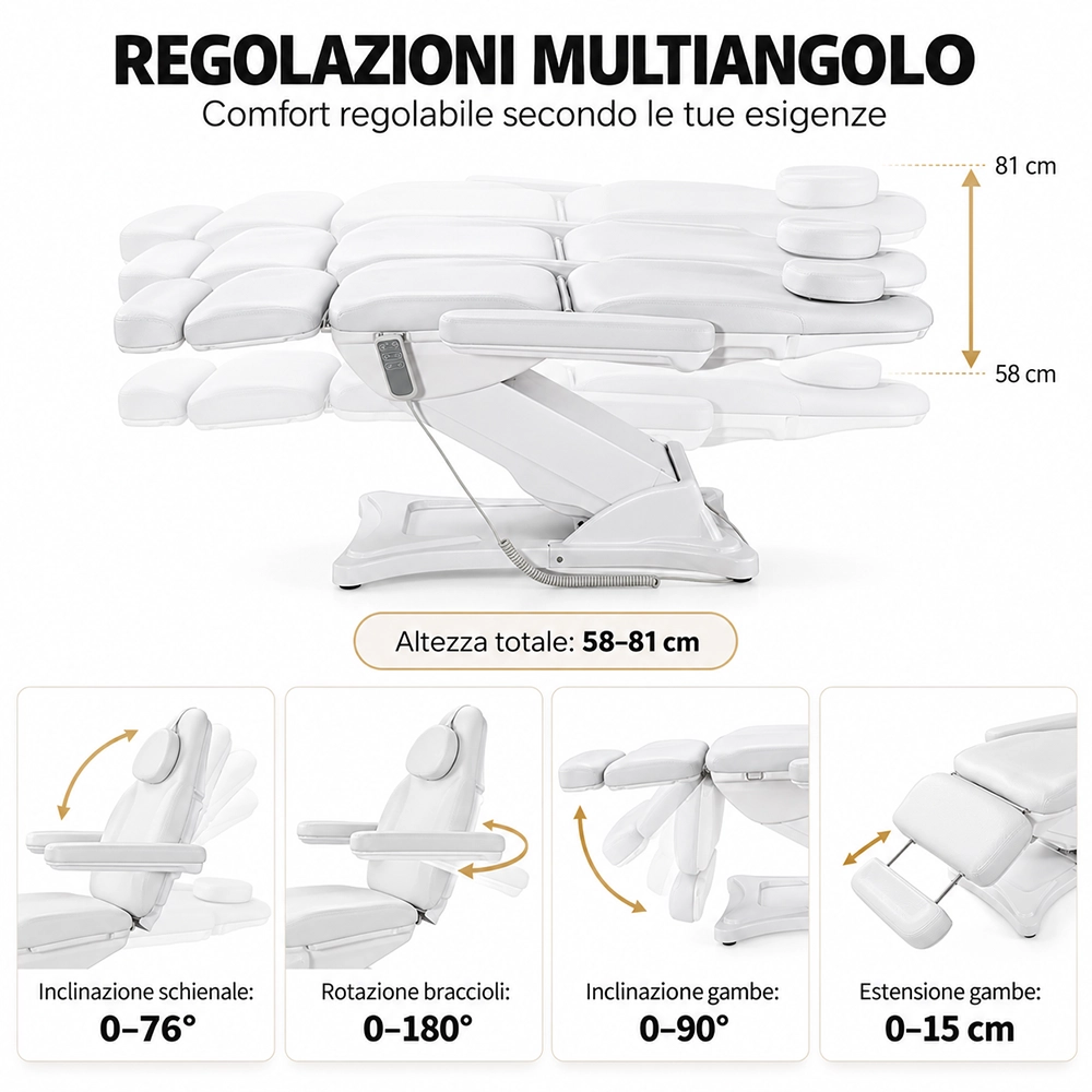 Lettino Elettrico Professionale per Estetista e Centro Estetico Bianco con telecomando - immagine 6