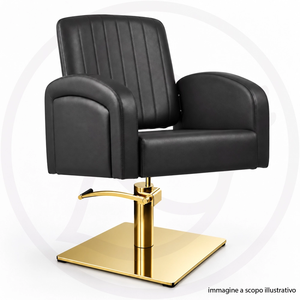 poltrona parrucchiere per taglio capelli con base quadra oro