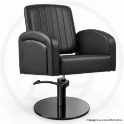 poltrona parrucchiere per taglio capelli con base tonda nera